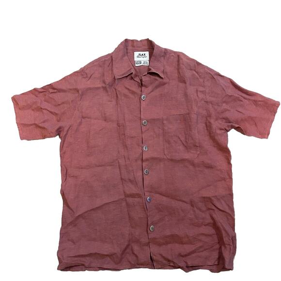 FLAX Designs Linen Shirt M Corozo Collared Front Pocket Short Sleeve Boho Travel - Picture 1 of 5